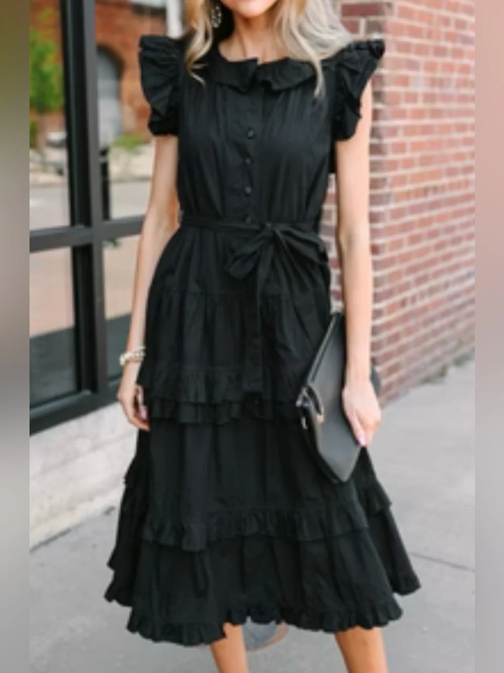 NWOT Ulla Johnson Elsie Dress Black Tiered Ruffle Cotton Poplin Midi Dress 6 - Picture 2 of 10